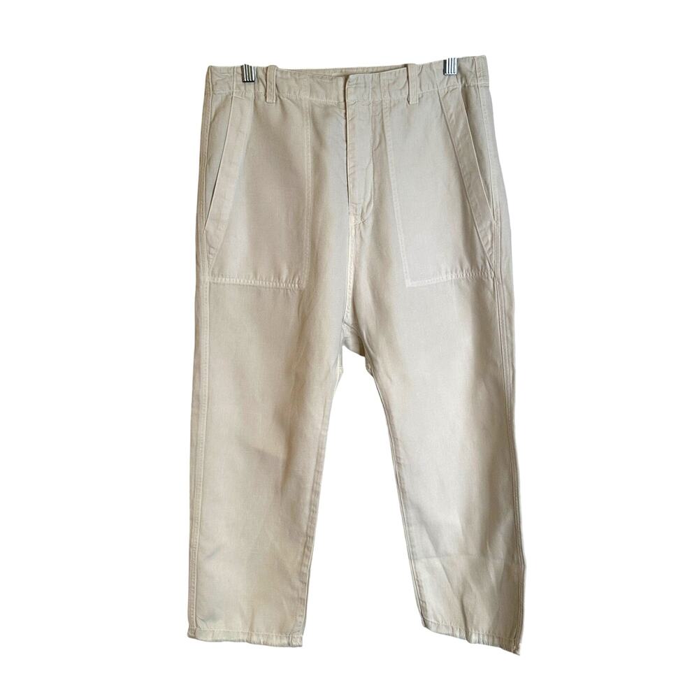 Nili Lotan 8 Slouchy LINEN Luna Pants Drop Crotch Cropped Cotton Eggshell White - Picture 3 of 9